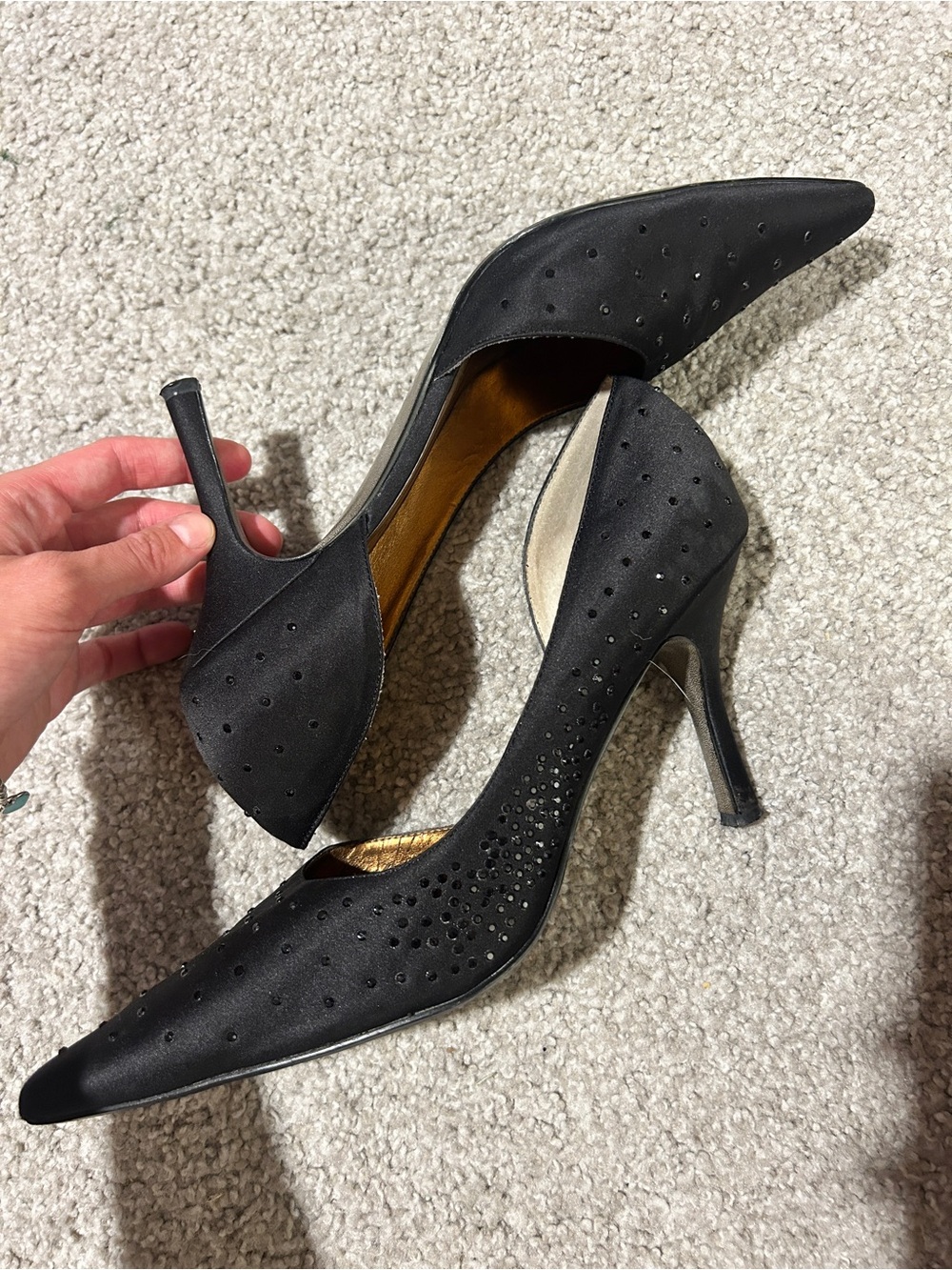 Women's Black Pointed Toe Low Heel Dress Pumps - Picture 2 of 6